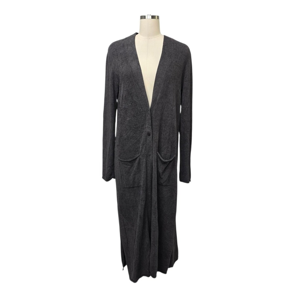 Barefoot Dreams CozyChic Ultra Lite Duster Cardigan Gray Button Front 496 Medium